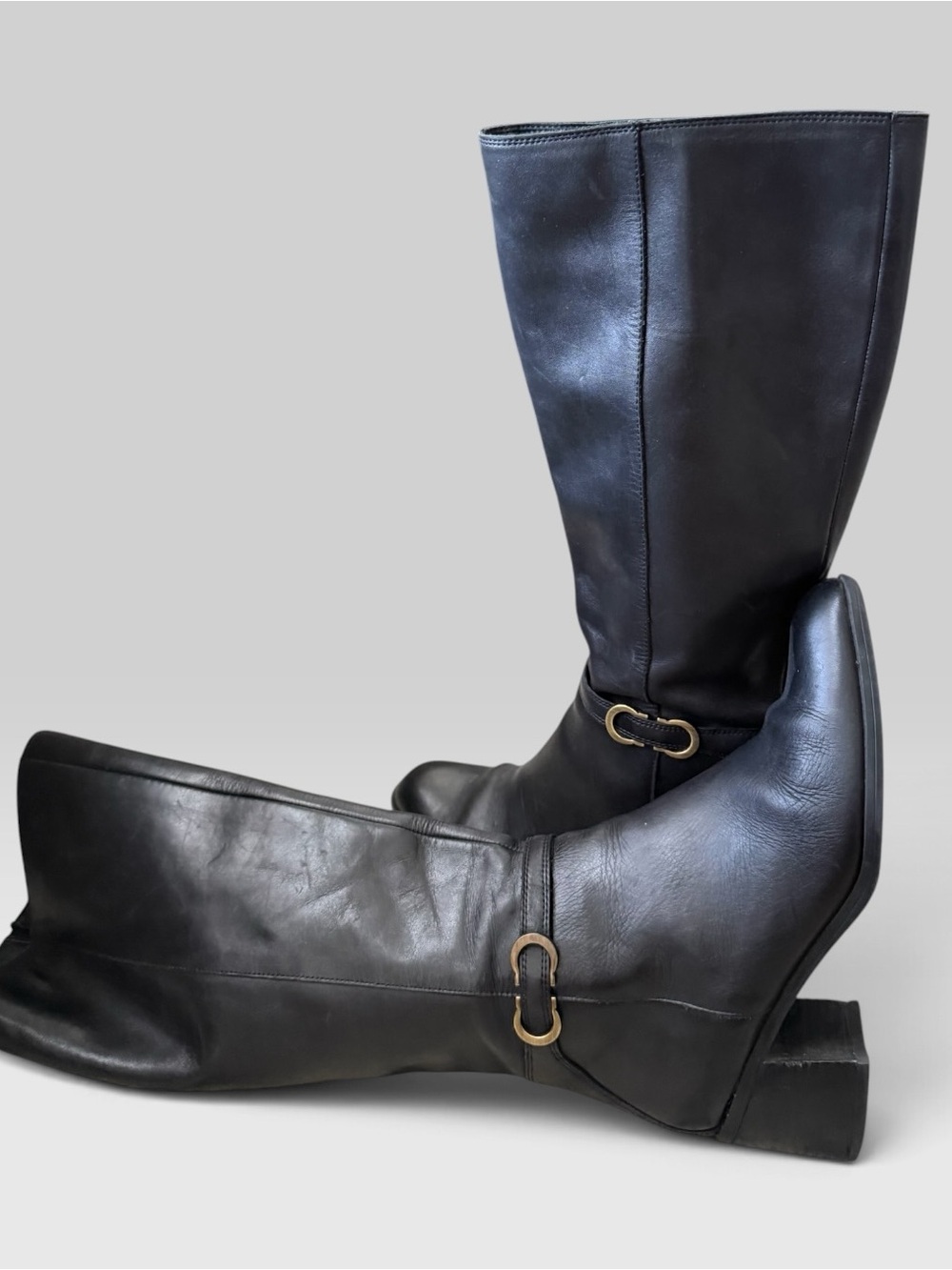 Naturalizer Black Knee High Boots Gold Buckle Detail Size 7 - Picture 4 of 6